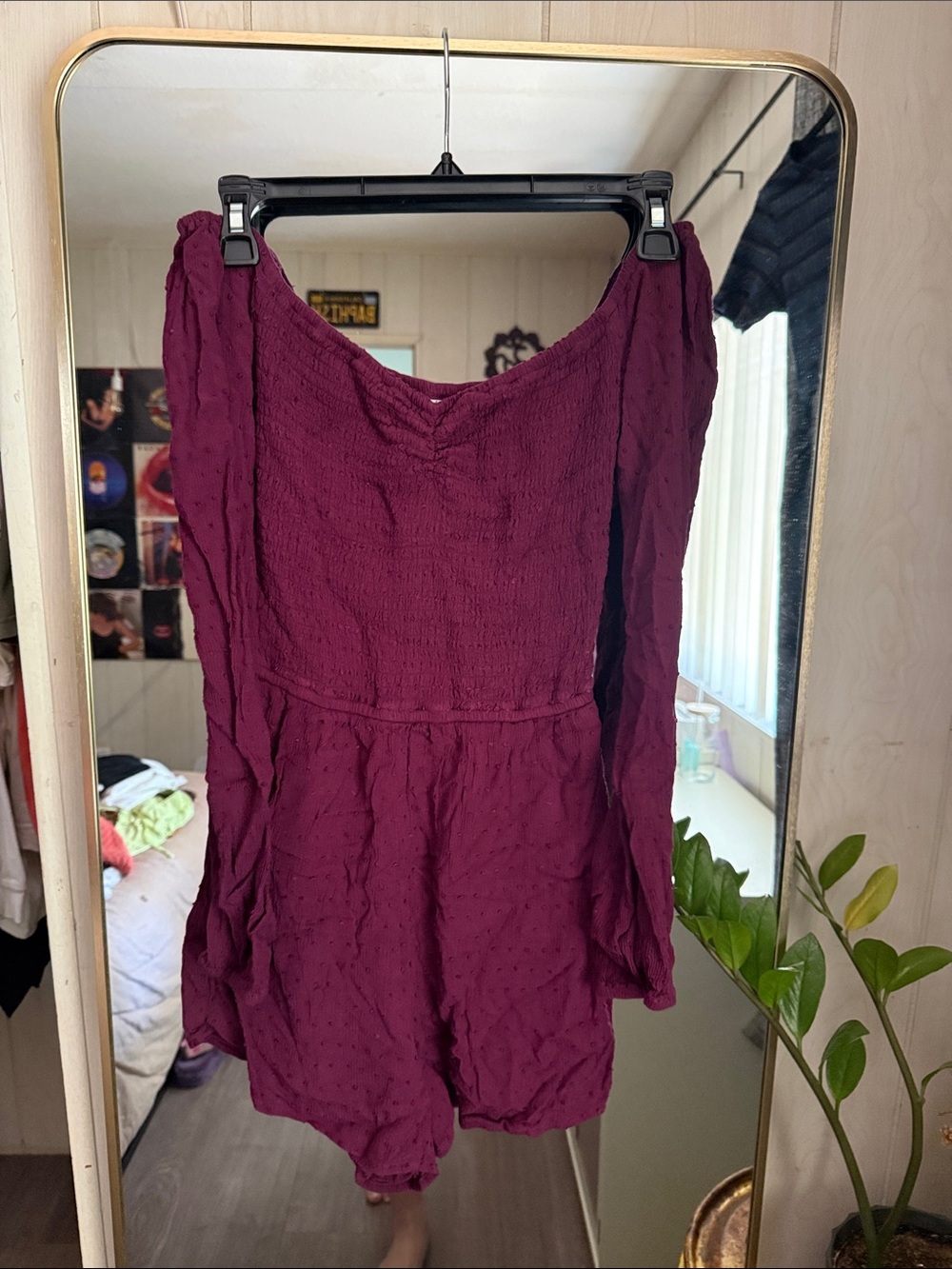 Hollister Plum Long Sleeve Textured Romper